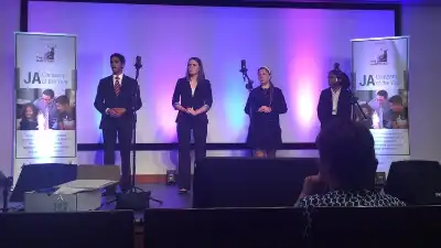students on stage